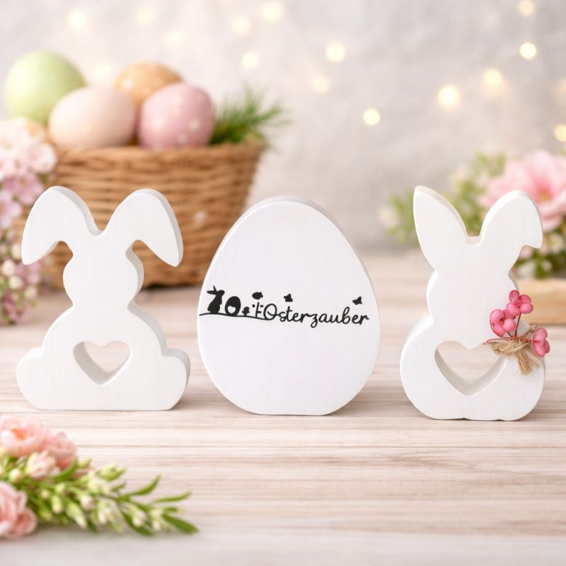 Frohe Ostern Set 3-teilig mit Trockenblumen moderne Osterdeko weiß